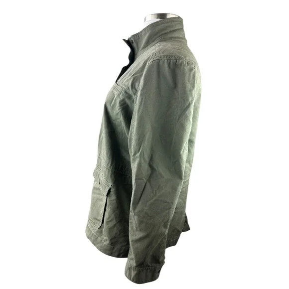LL Bean Classic Utility Jacket Sherpa Lined Army Green Zip Snap Women's Size XL - Picture 4 of 13
